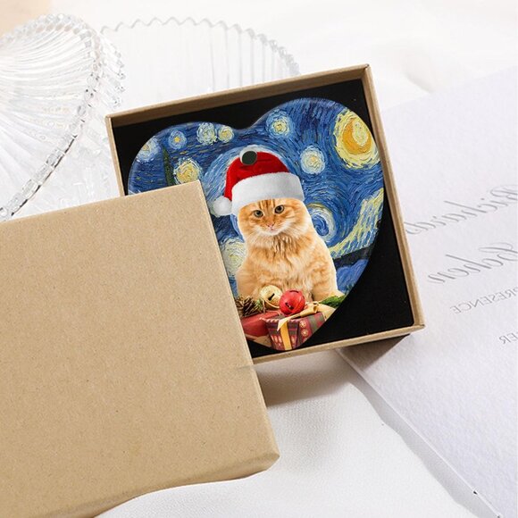 🆕 Cat Christmas Ornament Decorations Ceramic Tree Red Tabby Kitten Xmas Hat - Picture 2 of 4